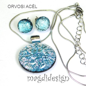  Szikrázó ezüst dichroic üvegékszer szett nyaklánc stiftes fülbevaló - ékszer - ékszerszett - Meska.hu