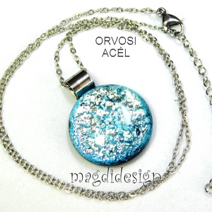 Ezüstös kék dichroic üvegékszer nyaklánc - ékszer - ékszerszett - Meska.hu