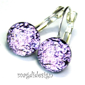 Rózsaszín csillogás üvegékszer kapcsos fülbevaló - ékszer - fülbevaló - lógó fülbevaló - Meska.hu