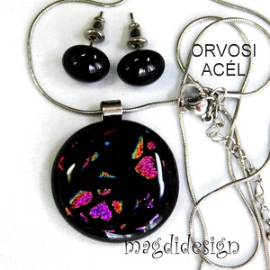 Szivecskés dichroic, üvegékszer szett nyaklánc, stiftes fülbevaló 1 - ékszer - ékszerszett - Meska.hu