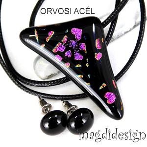 Szivecskés dichroic, üvegékszer szett nyaklánc, stiftes fülbevaló 1, Ékszer, Ékszerszett, Ékszerkészítés, Üvegművészet, MESKA