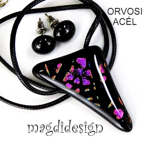 Szivecskés dichroic, üvegékszer szett nyaklánc, stiftes fülbevaló 1 - ékszer - ékszerszett - Meska.hu