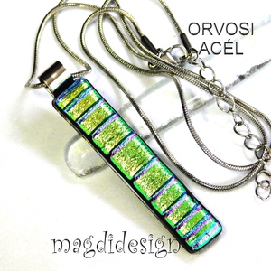 NEMESACÉL! Rózsaszín csíkos dichroic üvegékszer nyaklánc 1, Ékszer, Nyaklánc, Medálos nyaklánc, Üvegművészet, Ékszerkészítés, MESKA