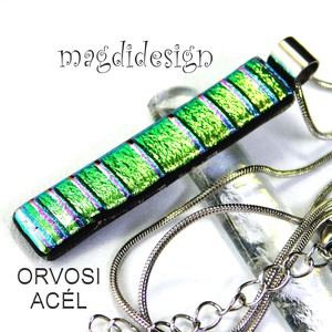 NEMESACÉL! Rózsaszín csíkos dichroic üvegékszer nyaklánc 1 - ékszer - nyaklánc - medálos nyaklánc - Meska.hu