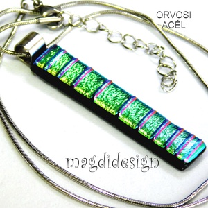 NEMESACÉL! Rózsaszín csíkos dichroic üvegékszer nyaklánc 1 - ékszer - nyaklánc - medálos nyaklánc - Meska.hu