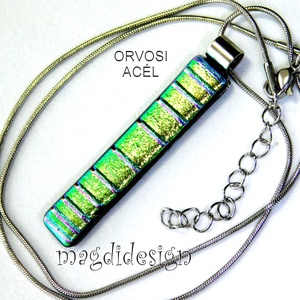 NEMESACÉL! Rózsaszín csíkos dichroic üvegékszer nyaklánc 1 - ékszer - nyaklánc - medálos nyaklánc - Meska.hu