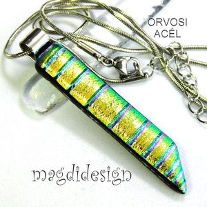 NEMESACÉL! Rózsaszín csíkos dichroic üvegékszer nyaklánc 2, Ékszer, Nyaklánc, Medálos nyaklánc, Üvegművészet, Ékszerkészítés, MESKA