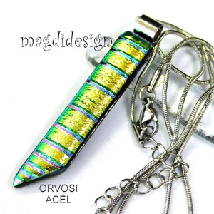 NEMESACÉL! Rózsaszín csíkos dichroic üvegékszer nyaklánc 2 - ékszer - nyaklánc - medálos nyaklánc - Meska.hu