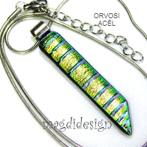 NEMESACÉL! Rózsaszín csíkos dichroic üvegékszer nyaklánc 2 - ékszer - nyaklánc - medálos nyaklánc - Meska.hu