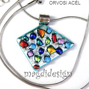Színkavalkád ezüstön dichroic üvegékszer nyaklánc  , Ékszer, Nyaklánc, Medálos nyaklánc, Ékszerkészítés, Üvegművészet, MESKA