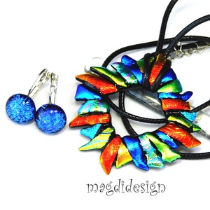 Csillogó dichroic üvegékszer szett nyaklánc kék kapcsos fülbevaló - ékszer - ékszerszett - Meska.hu