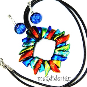 Csillogó dichroic üvegékszer szett nyaklánc kék kapcsos fülbevaló - ékszer - ékszerszett - Meska.hu