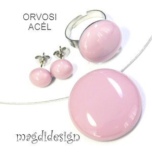 Pasztell lilás-rózsaszín üvegékszer szett nyaklánc, gyűrű, stiftes fülbevaló - ékszer - ékszerszett - Meska.hu