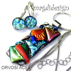 Szines  borzaska dichroic üvegékszer szett nyaklánc kapcsos fülbevaló  - ékszer - ékszerszett - Meska.hu
