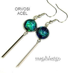 Smaragdzöld dichroic üvegékszer lógós orvosi acél fülbevaló - ékszer - fülbevaló - lógó fülbevaló - Meska.hu