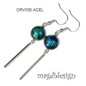 Smaragdzöld dichroic üvegékszer lógós orvosi acél fülbevaló, Ékszer, Fülbevaló, Lógó fülbevaló, Üvegművészet, Ékszerkészítés, MESKA
