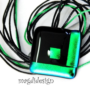  Fekete zöld dichroic üvegékszer nyaklánc - ékszer - nyaklánc - medálos nyaklánc - Meska.hu