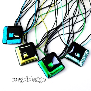  Fekete zöld dichroic üvegékszer nyaklánc - ékszer - nyaklánc - medálos nyaklánc - Meska.hu
