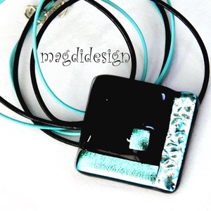  Fekete ezüst dichroic üvegékszer nyaklánc - ékszer - nyaklánc - medálos nyaklánc - Meska.hu