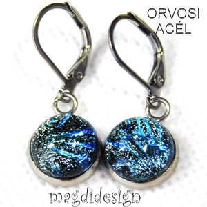 NEMESACÉL! Ezüst tűzijáték dichroic üvegékszer lógós kapcsos fülbevaló - Meska.hu