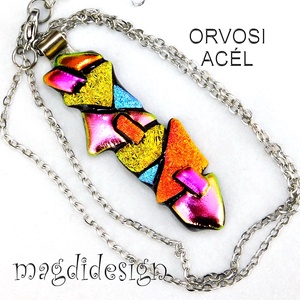 MAXI Szines  borzaska dichroic üvegékszer nyaklánc, Ékszer, Nyaklánc, Medálos nyaklánc, Ékszerkészítés, Üvegművészet, MESKA