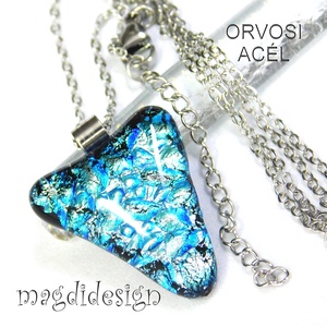 Ezüstös kék dichroic üvegékszer nyaklánc, Ékszer, Nyaklánc, Medálos nyaklánc, Üvegművészet, Ékszerkészítés, MESKA