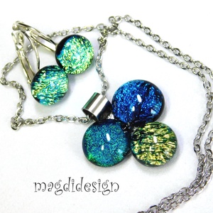 Aranyló dichroic bogyós színtrió üvegékszer szett nyaklánc kapcsos fülbevaló - ékszer - ékszerszett - Meska.hu