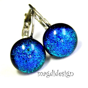  Kék selyem dichroic üvegékszer kapcsos fülbevaló - ékszer - fülbevaló - lógó fülbevaló - Meska.hu