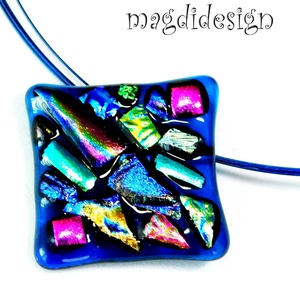 Kék absztrakt dichroic üvegékszer nyaklánc - Meska.hu