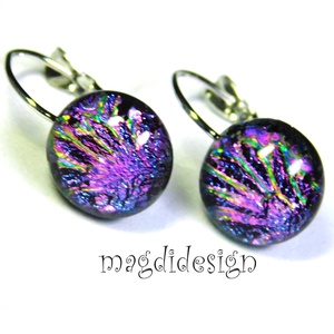 Színjátszó pink tűzijáték dichroic üvegékszer kapcsos fülbevaló - ékszer - fülbevaló - lógó fülbevaló - Meska.hu