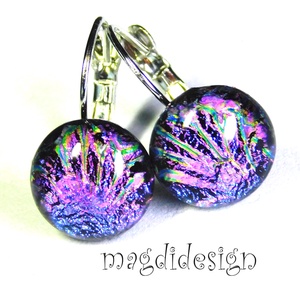 Színjátszó pink tűzijáték dichroic üvegékszer kapcsos fülbevaló, Ékszer, Fülbevaló, Lógó fülbevaló, Ékszerkészítés, Üvegművészet, MESKA