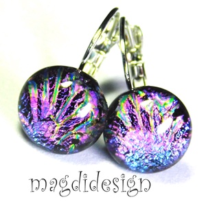 Színjátszó pink tűzijáték dichroic üvegékszer kapcsos fülbevaló - ékszer - fülbevaló - lógó fülbevaló - Meska.hu