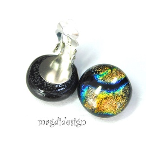 MAXI Arany-kék dichroic üvegékszer fülklipsz  - ékszer - fülbevaló - klipsz - Meska.hu