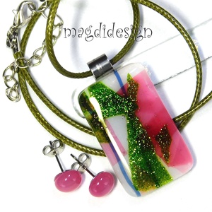 Rózsabokor üvegékszer szett nyaklánc stiftes fülbevaló 1 - ékszer - ékszerszett - Meska.hu