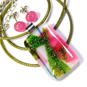 Rózsabokor üvegékszer szett nyaklánc stiftes fülbevaló 1 - ékszer - ékszerszett - Meska.hu