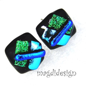 Kék-zöld  borzaska dichroic üvegékszer stiftes fülbevaló , Ékszer, Fülbevaló, Pötty fülbevaló, Ékszerkészítés, Üvegművészet, MESKA