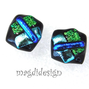 Kék-zöld  borzaska dichroic üvegékszer stiftes fülbevaló  - ékszer - fülbevaló - pötty fülbevaló - Meska.hu