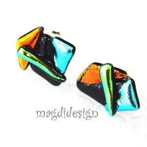Színes  borzaska dichroic üvegékszer stiftes fülbevaló  - ékszer - fülbevaló - pötty fülbevaló - Meska.hu