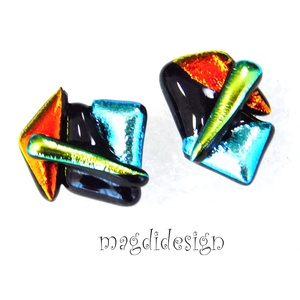 Színes  borzaska dichroic üvegékszer stiftes fülbevaló  - ékszer - fülbevaló - pötty fülbevaló - Meska.hu