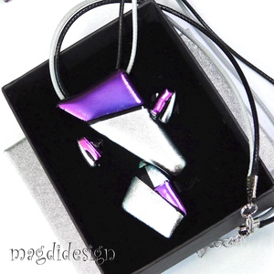 Ezüst ciklámen csillogás üvegékszer szett nyaklánc, gyűrű, stiftes fülbevaló 1 - ékszer - ékszerszett - Meska.hu