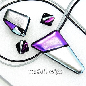 Ezüst ciklámen csillogás üvegékszer szett nyaklánc, gyűrű, stiftes fülbevaló 1 - ékszer - ékszerszett - Meska.hu