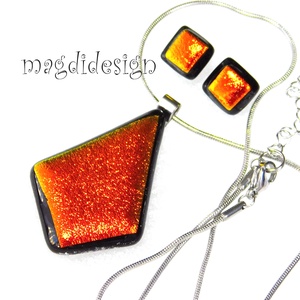 Narancs dichroic üvegékszer szett nyaklánc, stiftes fülbevaló  - ékszer - ékszerszett - Meska.hu