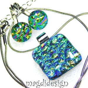 Színjátszó buborékok üvegékszer szett nyaklánc, kapcsos fülbevaló  - ékszer - ékszerszett - Meska.hu