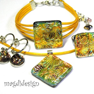 Arany tűzijáték üvegékszer szett nyaklánc, karkötő, gyűrű, lógós fülbevaló , Ékszer, Ékszerszett, Ékszerkészítés, Üvegművészet, MESKA