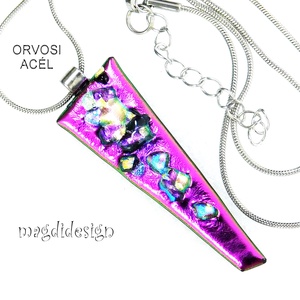 Pink köves színjáték dichroic üvegékszer szett nyaklánc kapcsos fülbevaló - ékszer - ékszerszett - Meska.hu