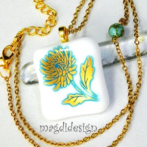 Arany-kék virág üvegékszer nyaklánc  - ékszer - nyaklánc - medálos nyaklánc - Meska.hu