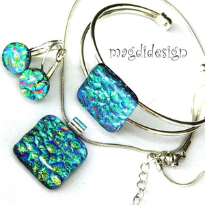 Színjátszó buborékok üvegékszer szett nyaklánc, kapcsos fülbevaló  - ékszer - ékszerszett - Meska.hu