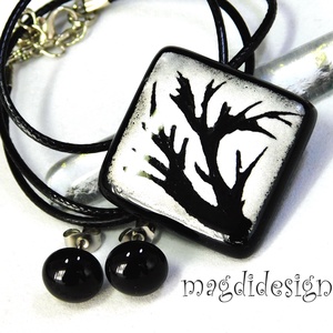 Téli kép üvegékszer szett nyaklánc stiftes fülbevaló, Ékszer, Ékszerszett, Ékszerkészítés, Üvegművészet, MESKA