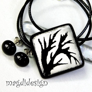 Téli kép üvegékszer szett nyaklánc stiftes fülbevaló - ékszer - ékszerszett - Meska.hu