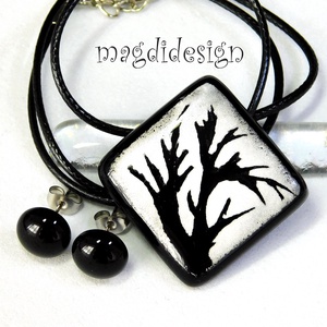 Téli kép üvegékszer szett nyaklánc stiftes fülbevaló - ékszer - ékszerszett - Meska.hu